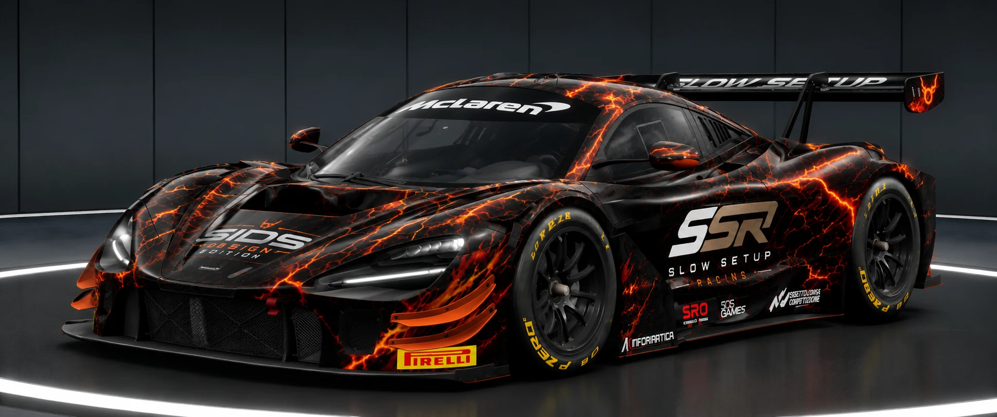 McLaren 720S GT3 Evo Slow Setup Racing – Frontansicht, Signature Livery ohne Startnummer